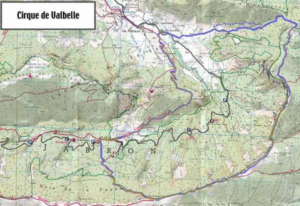 Carte de la randonnée du Cirque de Valbelle.