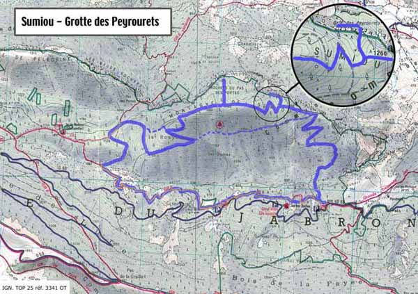 Carte de la randonnée Grotte des Peyrouret.