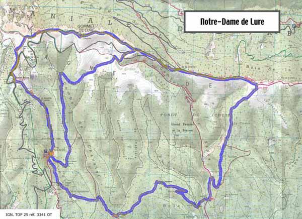 Carte de la randonnée Notre-Dame de Lure.